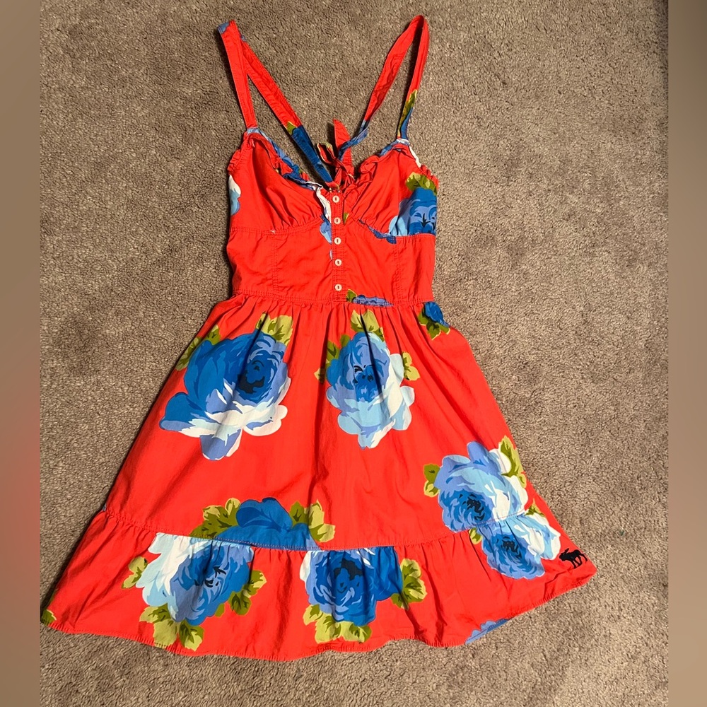 Abercrombie & Fitch y2k XS Coral Pink Floral Summer Ruffles Babydoll Dress